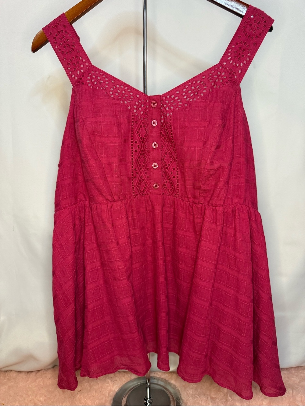 Torrid (NWT) - 100% Cotton Breezy Fuchsia Lace Babydoll Tank Top - Size 2X